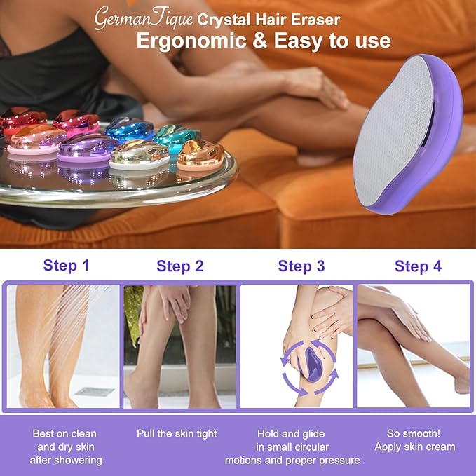 Crystal Hair Eraser,Natural Crystal Hair Remover,Reusable Painless Nano Glass Hair Removal Device Without Shaver,Gentle Crystal Epilator and Exfoliator for Soft Silky Skin(Violet)-VivaGrace Women