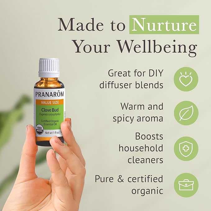 Pranarom USDA Certified Organic Clove Essential Oil (30ml), 100% Pure Undiluted Therapeutic Grade from Sri Lanka & Madagascar for Aromatherapy, Diffuser, Immune Support, DIY Cleaning, Warm Scent-VivaGrace Women