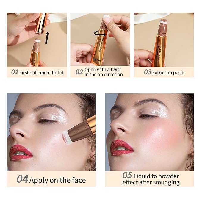 3pcs Contour Beauty Wand, Blush Wand and Liquid Highlighter Wand with Cushion Applicator, Long Lasting Silky Smooth Blendable Contour Highlighter Blush Stick,Cruelty Free,Contour +Blush +Highlighter Set（#01+#03+#05）-VivaGrace Women
