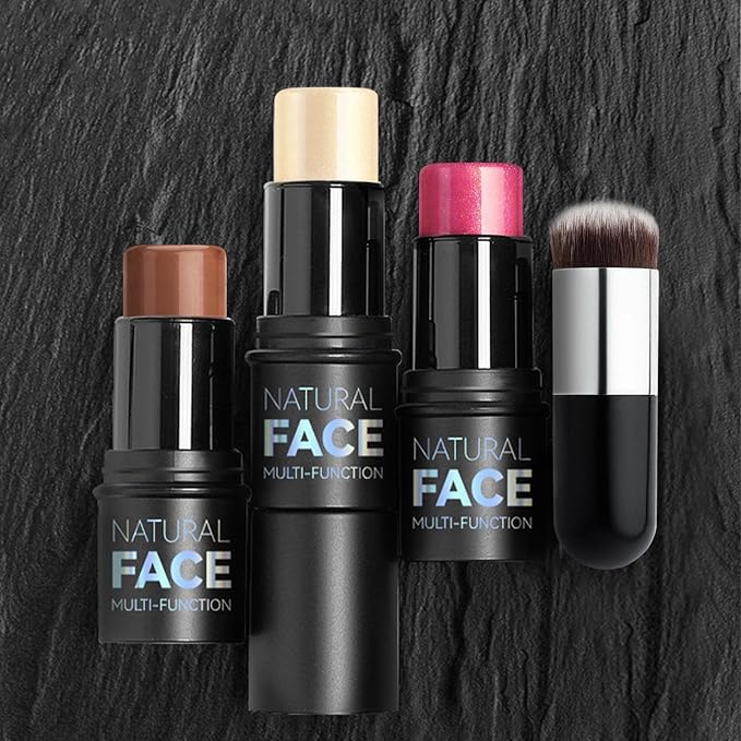3Pcs Contour Highlighter Cream Blush Stick for Cheeks Eyes Lips Lightweight Dewy Finish Blush Stick Waterproof Long Lasting Contour Stick Trio Wand Face Makeup Set for Girls and Women (1+3+4)-VivaGrace Women