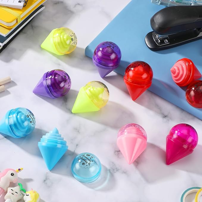48 Pcs Ice Cream Party Decorations Lip Balm New School Classroom Gift for Preschool Toddler Back to School Exchange Party Favors Fruit Taste Lip Care Gift Birthday Gift Moisturizing Lip Balms-VivaGrace Women