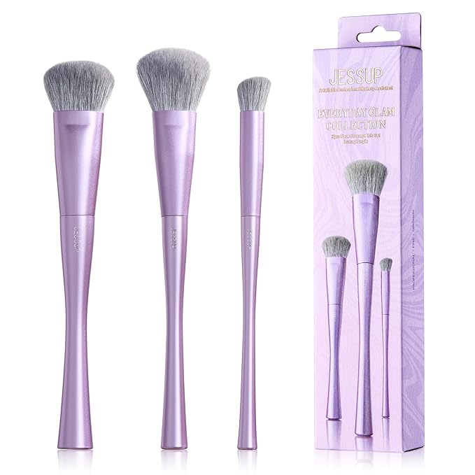 Jessup Face Makeup Brush Set 3 pcs, Ultra-Soft Dense Makeup Brushes for Foundation Contour Powder and Blush, Premium Synthetic Fiber, Luxury Purple T513-VivaGrace Women