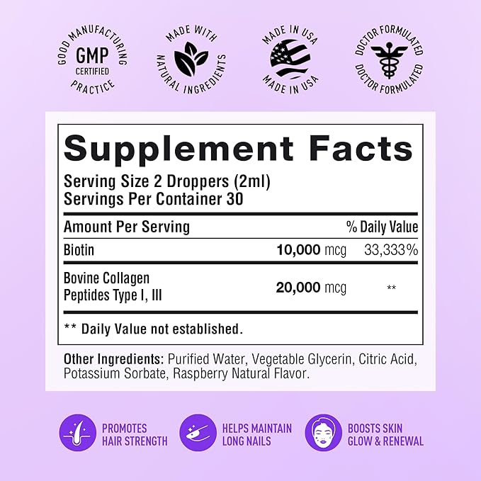 SimplyVital Liquid Biotin & Collagen - Hair, Skin & Nails Vitamins with Biotin 10000mcg & Collagen Peptides - Made in USA - Liquid Collagen for Healthy Skin & Hair Growth Support - 2 fl oz-VivaGrace Women