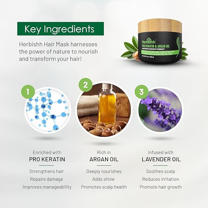 Herbishh Argan Hair Mask-Deep Conditioning & Hydration For Healthier Looking Hair- for very Dry, Weak, Stressed Out Hair, No Sulphates, No Parabens (150 ML)-VivaGrace Women