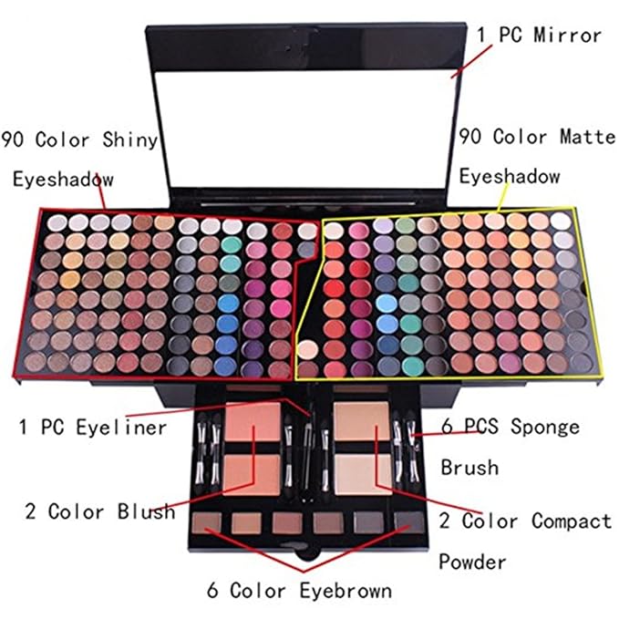 Pure Vie All-in-One Holiday Gift Makeup Set Essential Starter Bundle Include Eyeshadow Palette Lipgloss Concealer Blush Eyebrow Foundation Face Powder Eyeliner Pencil - Make up Kit for Women Full Kit