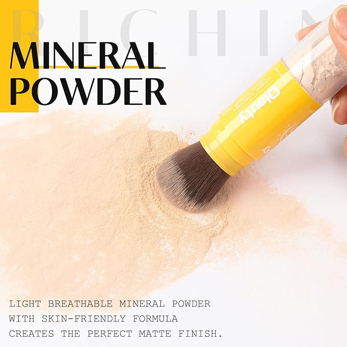 Mineral Sunscreen Setting Powder, Mineral Brush Setting Face Powder Makeup SPF 35 PA Oil Control Natural Matte Finish, Lightweight Breathable Concealer Brush Powder (Translucet, 8g)-VivaGrace Women