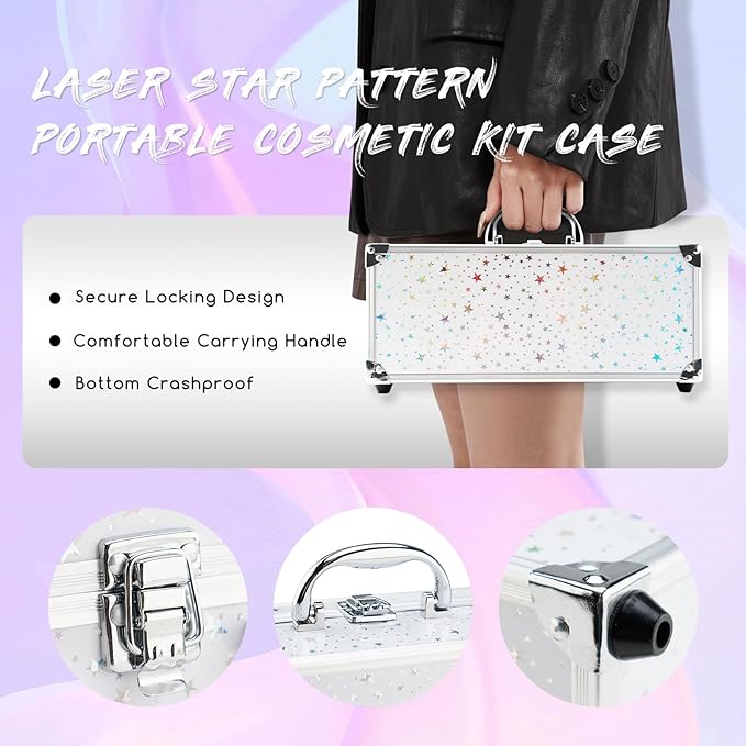Color Nymph Beginners Makeup Kit With Train Case For Teenagers Girls, Full Starter Cosmetics Set Included 32 Colors Eyeshadow, Glitter Cream, Blush, Highlighter, Lip Gloss and Brush (White)-VivaGrace Women