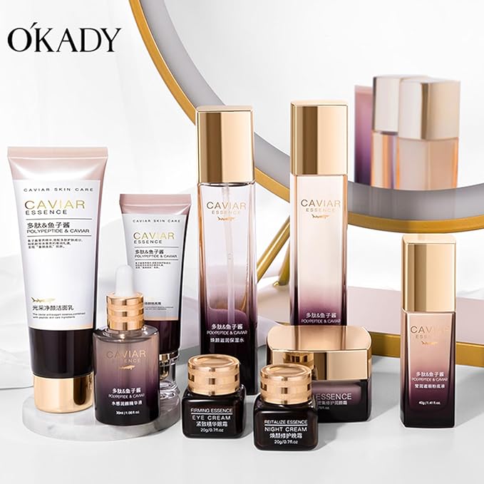 O’KADY 9 Pcs skincare set Anti Aging Skin Daily Care Routine Kit With Vitamin C and Peptides Facial Cleanser Eye Mask Toner Serum Eye Cream Lotion Cream Lady Cream Gifts sets for Valentine's Day-VivaGrace Women
