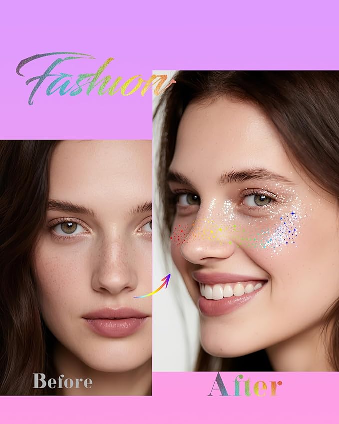 Glitter Freckles, Holographic Multichrome Freckles Temporary Face Tattoos, Body Face Glitter for Women Girls, Country Concerts Singer Festival Rave Accessories (iridescent - 10 pcs)-VivaGrace Women