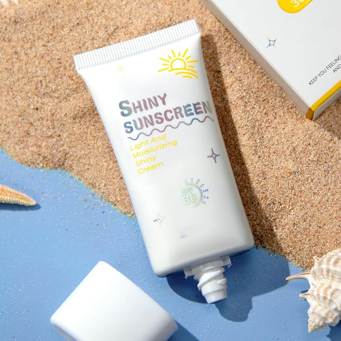 Shimmer Face Primer with Sunscreen, SPF 30, Highlighting Fine Glitter Brightening + Sun Protection, Moisturizing Sunscreen, Natural & Refreshing, Oil-Controlling,Non-Greasy Isolation Primer-VivaGrace Women