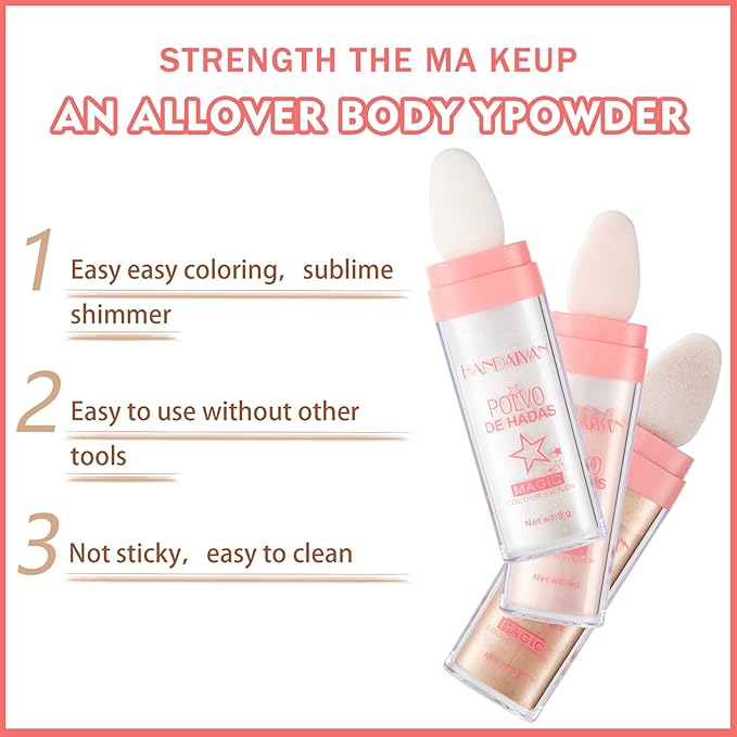 3PCS Polvo De Hadas Highlighter Glitter Stick Body Glitter Shimmer Face Brightening Highlighter Contour Powder Makeup Stick Face Fairy Glitter Highlighter Makeup-White,Pink,Golden brown-VivaGrace Women