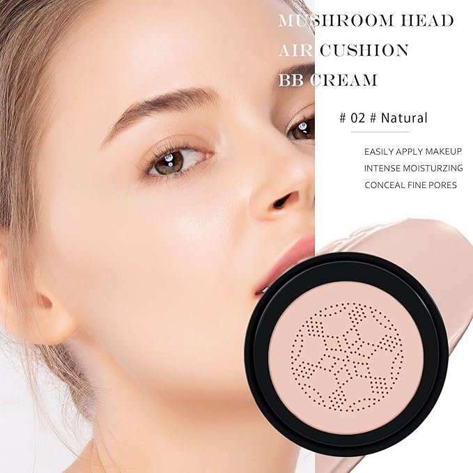 Ownest Mushroom Head Air Cushion BB Cream, Concealer Lasting Nude Makeup Moisturizing Pigment CC Liquid Foundation, Even Skin Tone Makeup Base Primer-Natural-VivaGrace Women
