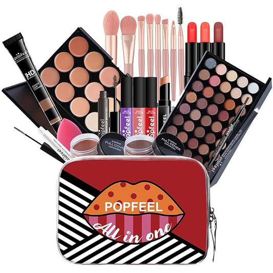 Pure Vie All-in-One Holiday Gift Surprise Makeup Set Essential Starter Bundle Include Eyeshadow Palette Lipstick Concealer Blush Mascara Eyeliner Face Powder Lipgloss Brush - Full Makeup Kit for Women-VivaGrace Women