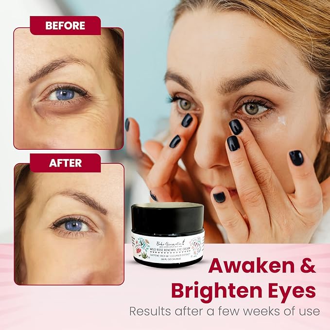 Wild Rose Renewal Eye Cream, Under Eye Cream, Natural Eye Cream for dark circles and fine lines, Green Beauty Product for under Eye area, Natural Skin Care .55 FL OZ (16.26ml)-VivaGrace Women