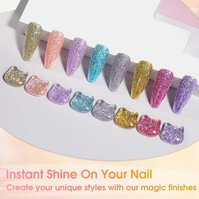 ROSALIND Glitter Gel Nail Polish, 8 Color Gold Glitter Gel Polish Sparkle Diamond Effect Sparkling Collection Soak Off Led Nail Art DIY Salon Gifts For Women-VivaGrace Women