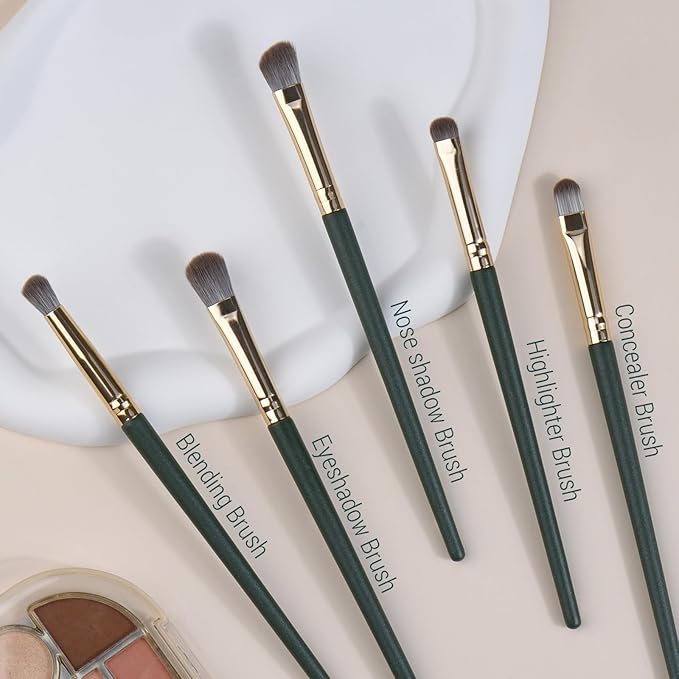 Eyeshadow Makeup Brushes Set with Case 5 PCS Soft Synthetic Hairs Eye Makeup Brushes for Blending Eyebrow Eyeliner Eyeshadow （Green）-VivaGrace Women