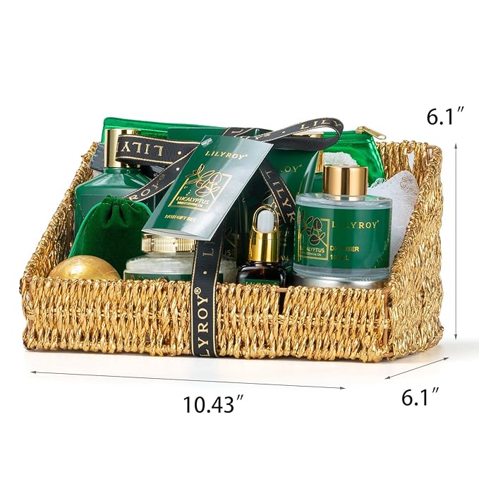 Mothers Day Relaxation Gift Basket - 15-Piece Premium Eucalyptus Bath Gift Set for Women & Men - Spa Kit with Shower Gel Ideal for Birthday, Christmas, Father’s Day, Perfect for Holidays & Self Care-VivaGrace Women