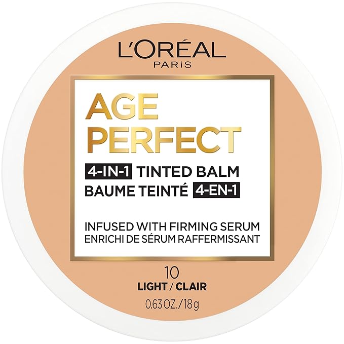 L'Oreal Paris Age Perfect 4-in-1 Tinted Face Balm Foundation with Firming Serum, Light 10, 0.61 Ounce-VivaGrace Women