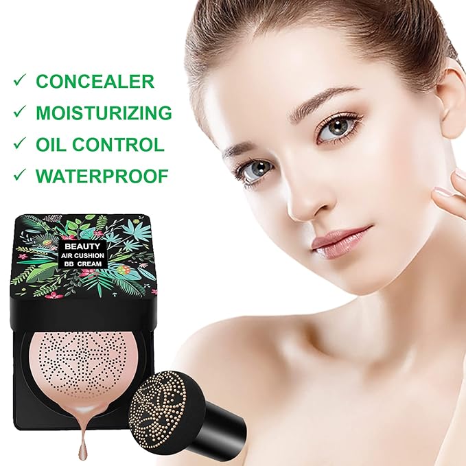 Mushroom Head Air Cushion CC Cream Foundation BB Cream Foundation Makeup Moisturizing CC Cream Liquid Foundation with Makeup Primer Concealer Lasting Even Skin Tone Makeup Base Primer(Natural)-VivaGrace Women