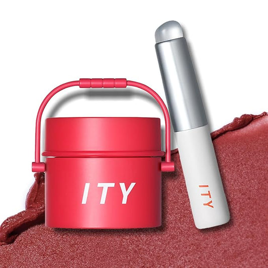 ITY Velvet Matte Finish Lip Stain-Mousse Textured Pudding Pot Lip Clay with Brush, Red Shade, Dual-Use as Lipstick and Blush, Conceals Lip Lines, Rich Pigment, 0.21 oz (6g) in Cherry Bliss-VivaGrace Women
