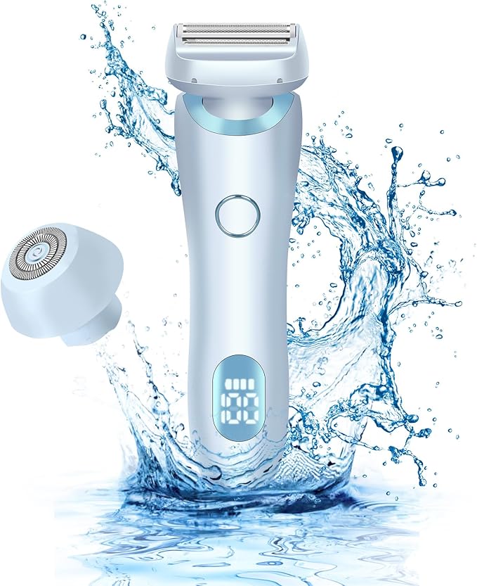 Electric Shaver Razors for Women 2-IN-1 Electric Razor for Womens Legs Underarm Face Pubic Hairs,Wet Dry Use Rechargeable Bikini Trimmer Hair Removal with Detachable Head,Painless IPX7 Waterproof Blue-VivaGrace Women