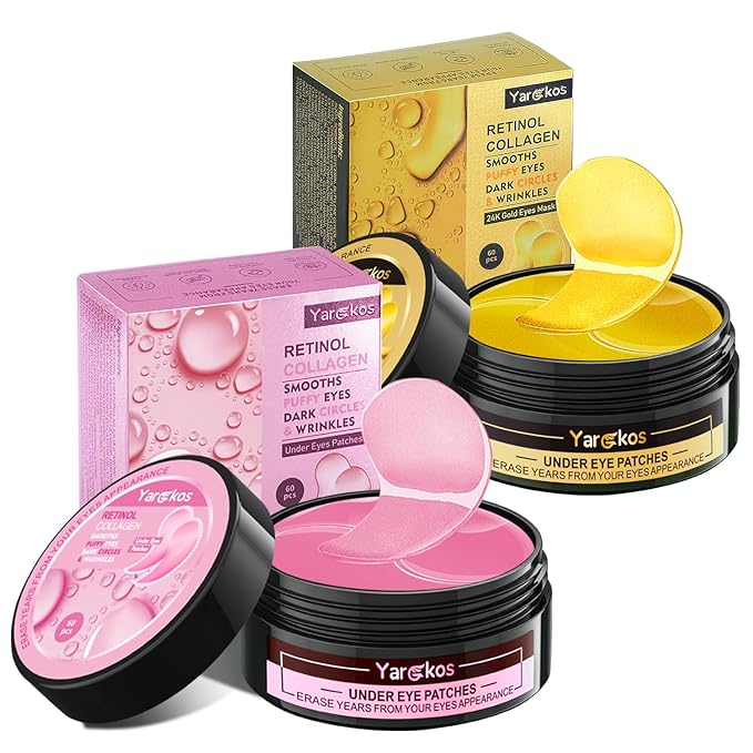 2 Packs 60 Pcs Under Eye Patches, 24K Gold+Pink, 30 Pairs Women Undereye Mask for Puffy Eyes Dark Circles Treatment, Men Collagen Gel Pads Hydrating for Eye Bags Puffiness Wrinkle, Beauty Skin Care-VivaGrace Women