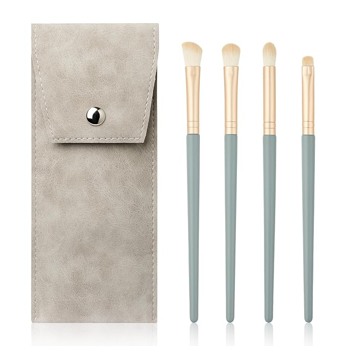 Eyeshadow Makeup Brushes Set with Case 4 PCS Soft Synthetic Hairs Eye Makeup Brushes for Blending Eyebrow Eyeliner Eyeshadow （Lightblue）-VivaGrace Women