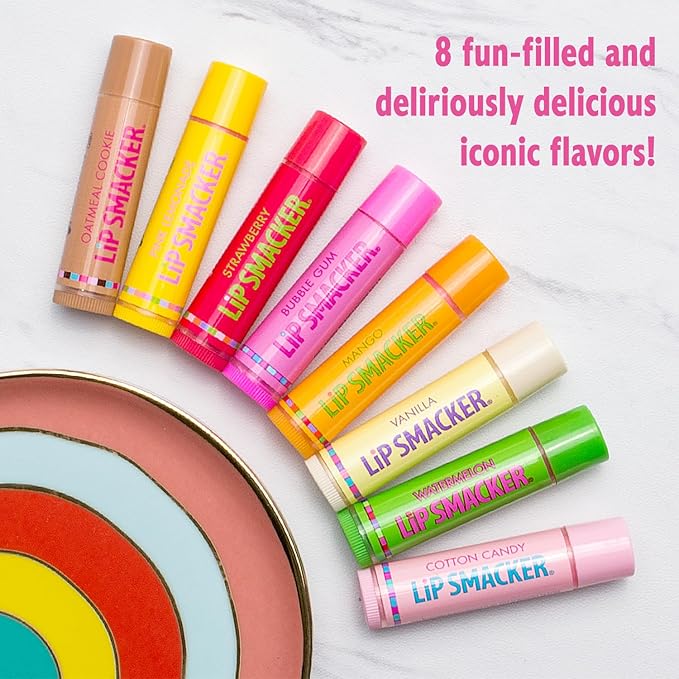 Lip Smacker Original & Best Holiday Flavored Lip Balm Party Pack, Oatmeal Cookie, Vanilla, Mango, Watermelon, Tropical Punch, Cotton Candy, Kiwi, Strawberry, Clear-VivaGrace Women
