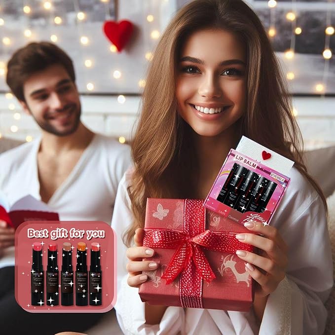 5 Pack Tinted Lip Balm With Glitter Powder Stocking Stuffers Tinted Chapstick - Moisturizing Lip Balm with Shimmer - Lipstick Set - Assorted Colors and Favors-VivaGrace Women