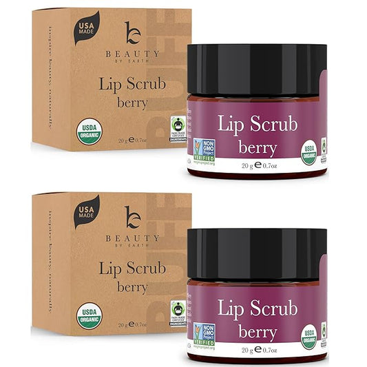 Organic Lip Scrub Berry - Lip Scrubs Exfoliator & Moisturizer, Lip Exfoliator Scrub, Sugar Lip Scrubs, Lip Sugar Scrub, Lip Care Products for Chapped Lips, Lip Scrubber, Lip Moisturizer for Dry Lips-VivaGrace Women