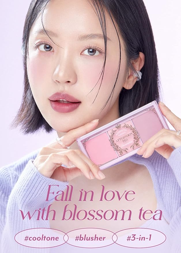 I'm Meme Palette - Afternoon Tea Blusher | Blossom Tea Blended, Cool Tone Blush for Cheek, Soft Pink, Peach, Lavender, 3 Shades Palette, Matte Powder Blush for Face&Cheeks, 0.4oz-VivaGrace Women