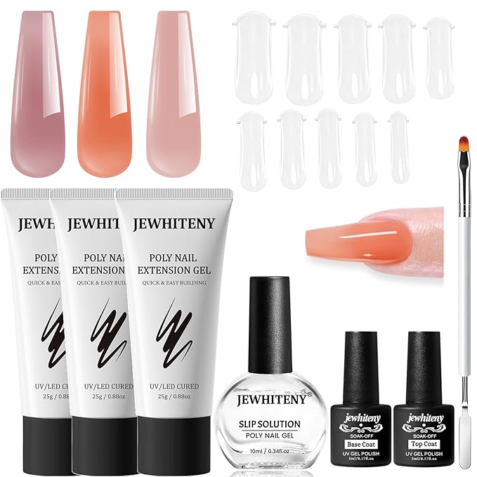 JEWHITENY Poly Extension Gel Nail Set Clear Pink Poly Nail Gel With Slip Solution Base Coat Top Coat French Manicure Need U V Lamp Curing for Finger Art and Home DIY-VivaGrace Women
