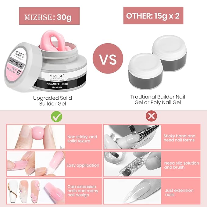 MIZHSE Solid Builder Gel, Nail Sculpture Gel Non-Sticky 4 Colors Nude Clear White Pink Hard Builder Nails UV LED Nail Extension for Salon Manicure Home DIY-VivaGrace Women
