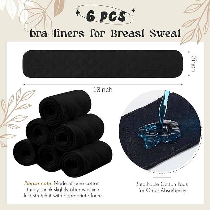 Toulite 6 Pcs Cotton Bra Liners Rectangle Under Bra Pads 3 Layer Bra Sweat Liners for Women Sweating Supplies-VivaGrace Women
