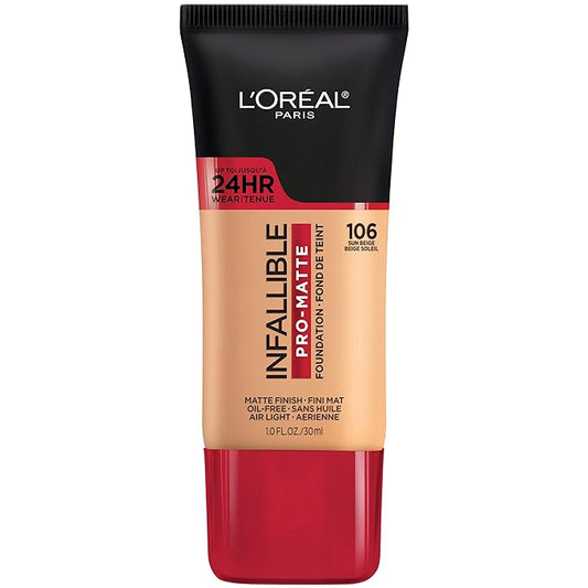 L'Oreal Paris Cosmetics Makeup Infallible Pro-Matte Liquid Longwear Foundation, Sun Beige, 1 fl oz-VivaGrace Women