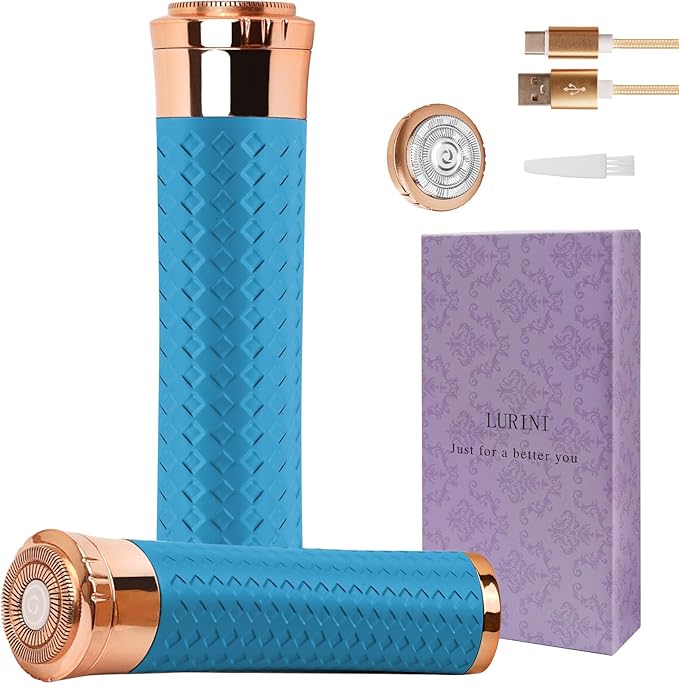 Facial Hair Remover for Women, Painless Rechargeable Hair Removal Device, Comes with 2 Replacement Heads, Portable Electric Shaver/Razors for Face, Chin, Upper Lip, arms (Sky Blue)-VivaGrace Women