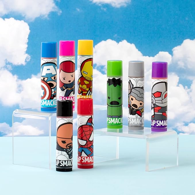 Lip Smacker Marvel Avenger Flavored Lip Balm Party Pack 8 Count, Super Hero, Spirderman, Iron Man, Captain America, Clear, For Kids-VivaGrace Women