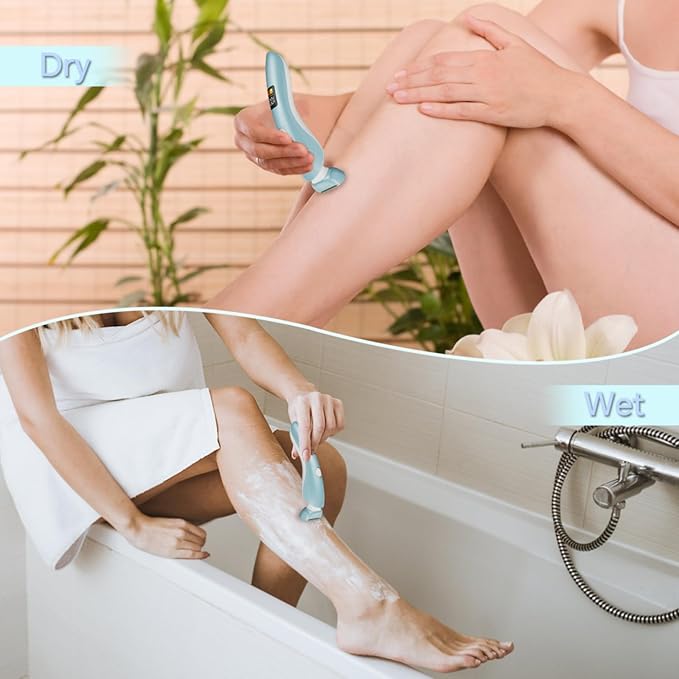 Electric Shaver for Women, Bikini Trimmer Wet & Dry Use, Body Hair Removal, Electric Razors for Leg Armpit Public Painless, Cordless Rechargeable Trimmer, Detachable Head, with LED Light-VivaGrace Women