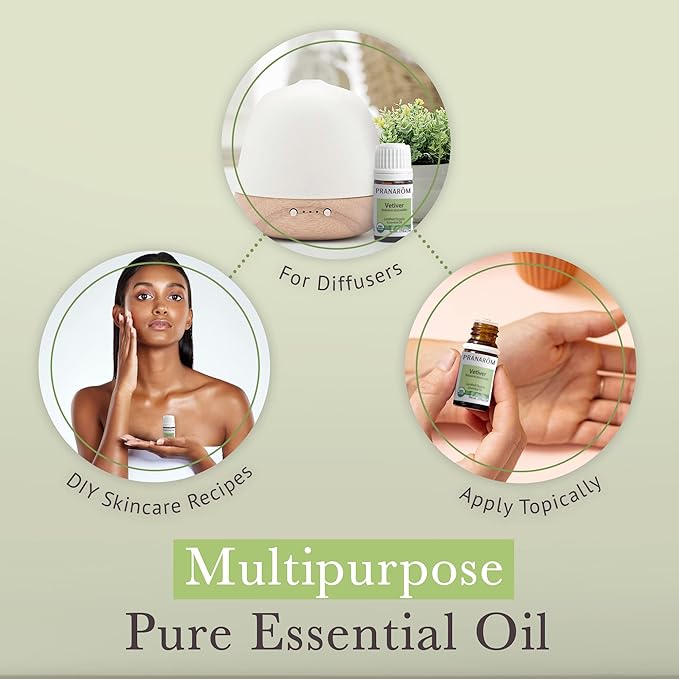 Pranarom USDA Certified Organic Vetiver Essential Oil (5ml), 100% Pure Undiluted Therapeutic Grade from Haiti & Madagascar for Aromatherapy, Diffuser, Calming, Relaxation, DIY, Massage Oil-VivaGrace Women