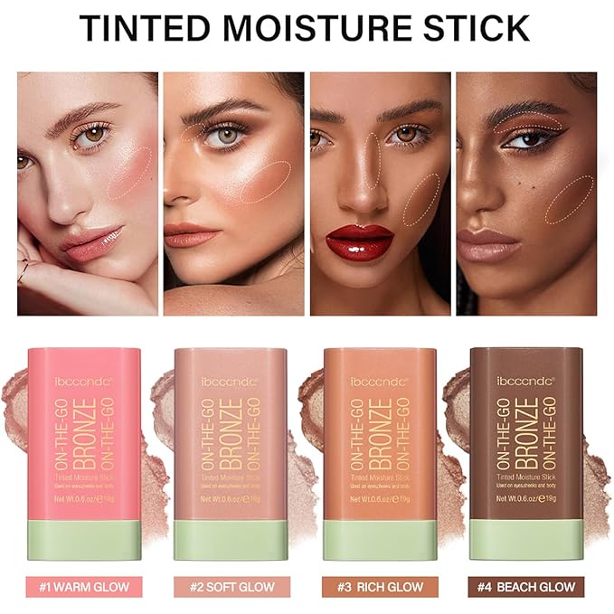 On-The-Go Bronzer Stick,Multi-Use Cream Contour Stick,Natural Long Lasting Face Bronzer,Smooth Highlighter Contour Stick,Bronze Contour Makeup Facial Shaping,04 Beach Glow-VivaGrace Women