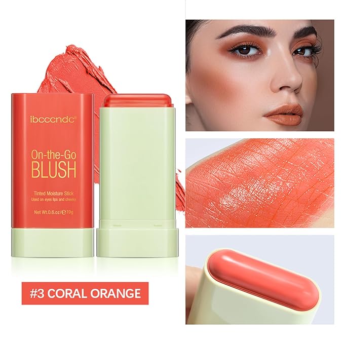 MEICOLY Multi Use Makeup Blush Stick,On-the-Go 2-in-1 Lip Cheek Cream Blush Stick,Waterproof Solid Face Blush Makeup Cheek Tint,Natural Matte Blush Stick for Cheeks,Tinted Moisture Stick,03 Orange-VivaGrace Women