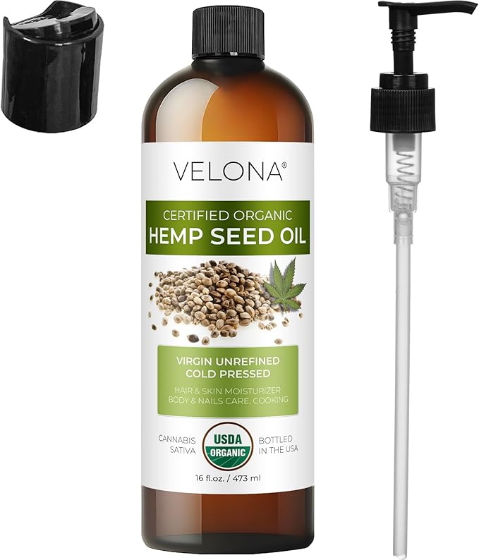 velona Hemp Seed Oil USDA Certified Organic - 16 Fl Oz | 100% Pure and Natural Carrier Oil | Unrefined, Cold Pressed | Hair, Body, Face & Skin Care-VivaGrace Women