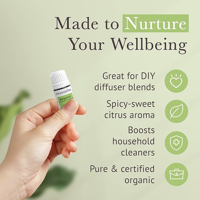 Pranarom USDA Certified Organic Bergamot Essential Oil (5ml), 100% Pure Undiluted Therapeutic Grade from Italy for Aromatherapy, Diffuser, Uplifting Scent, Immune Support, Relaxation, Sleep-VivaGrace Women