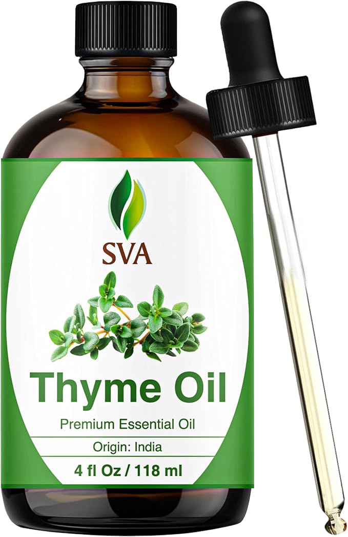 SVA Thyme Essential Oil – 4 Fl Oz – 100% Natural Thyme Oil - for Diffuser, Hair Care, Face, Skin Care, Aromatherapy, Scalp and Body Massage, Soap and Candle Making – with Dropper-VivaGrace Women