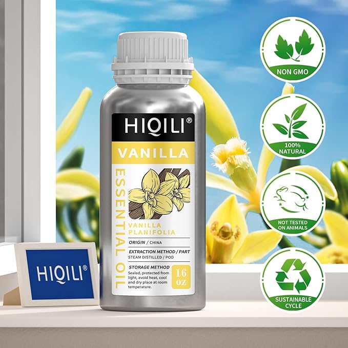 HIQILI 16 Ounces Vanilla Essential Oil, Strong Fragrance for Body Lotion, Candle Making, Soap, Aromatherapy -16 Fl Oz-VivaGrace Women