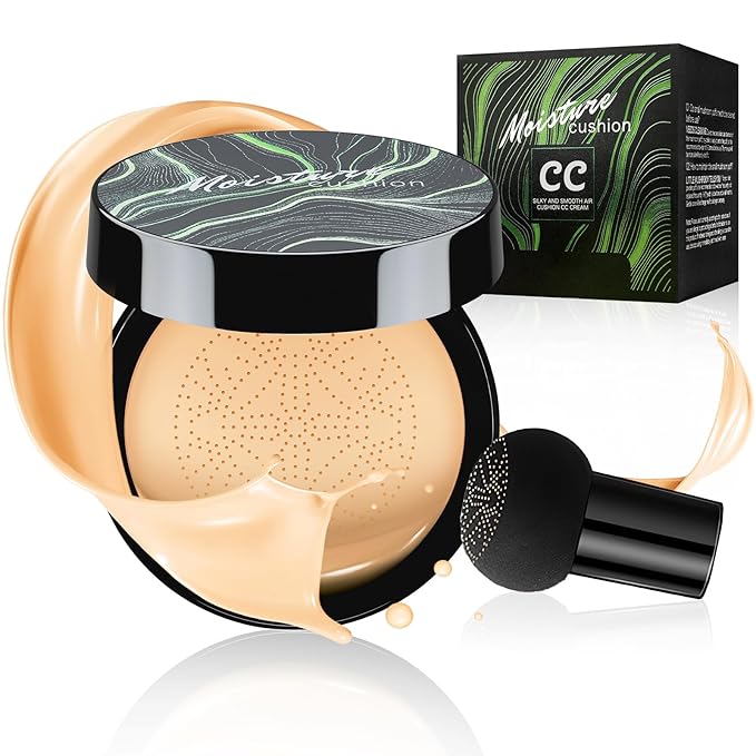 Mushroom Head Air Cushion CC Cream Foundation - Moisturizing & Long-Lasting BB Cream Concealer Makeup Base for All Skin Types, Brighten Long - Lasting Even Color Correcting Concealer (Buff Beige)-VivaGrace Women
