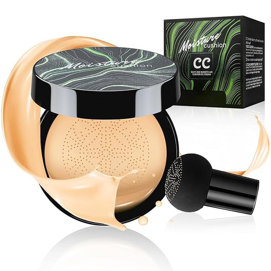 Mushroom Head Air Cushion CC Cream Foundation - Moisturizing & Long-Lasting BB Cream Concealer Makeup Base for All Skin Types, Brighten Long - Lasting Even Color Correcting Concealer (Buff Beige)-VivaGrace Women