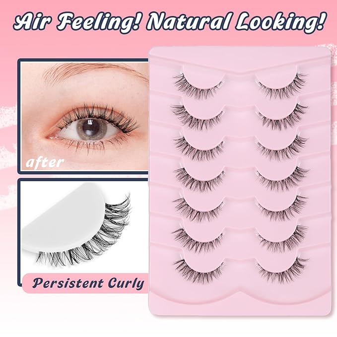 Cat Eyelashes Wispy False Eyelashes Natural 12mm Short Lashes with Thin Band Fake Eyelash 3D Volume Strip Lashes Siligli Eyelash Pack 7 Pair-VivaGrace Women