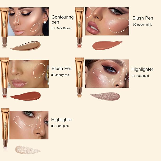 Contour Beauty Wand, Liquid Face Concealer Contouring Highlighter Blusher Stick with Cushion Applicator, Long Lasting Smooth Natural Matte Finish, Lightweight Blendable Super Silky Cream Contour Stick (03# Blush Peach)-VivaGrace Women