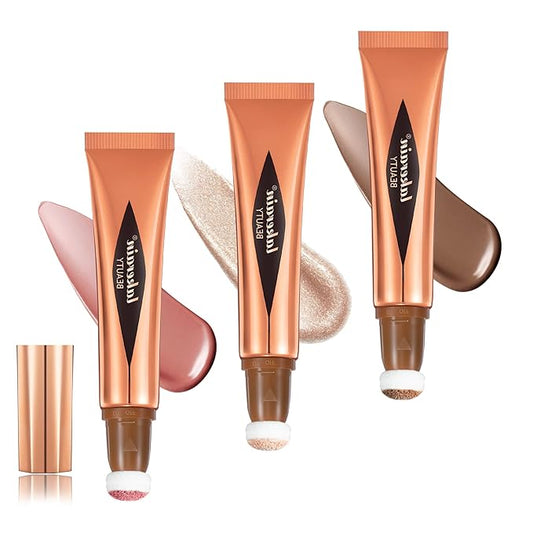 3 Pcs YU KUI LX Liquid Beauty Stick, Highlighter Makeup, Blush Stick, Liquid Highlighter, Contour StickMultifunctional Beauty Stick，Beauty Cream With Cushion Applicator (01#+03#+05#)-VivaGrace Women
